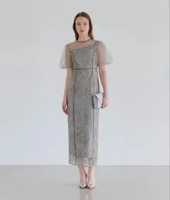 leja アシンメトリーシアーフラワーワンピースドレス