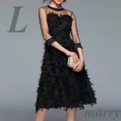 L 新品 結婚式 二次会 お呼ばれ パーティードレス ブラック 黒 ワンピース