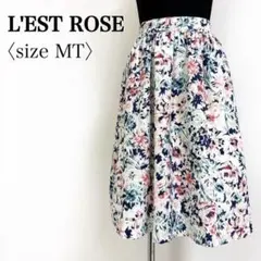 レストローズ 花柄 フレアスカート MTサイズ 日本製 裏地付き ホワイト系