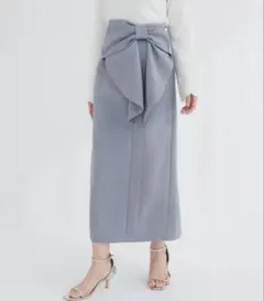 natural couture リボン付きナロースカート グレー