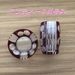 紫と透明のドット模様ガラスカップセットレ昭和レトロ感人気アンティークインテリア