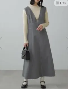 《美品》FREE'S MART フリーズマート 配色ステッチジャンスカ グレー