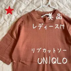 【未使用】半袖カットソー UNIQLO/ユニクロ リブ素材 ブラウン
