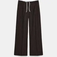 ZARA ダブルウエストワイドパンツ ストライプ ブラウン