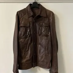 AVIREX ブラウン レザーシングルライダースジャケット M 古着