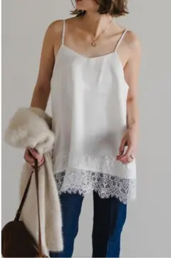 新品　ボンジュールサガン　 レーストリムキャミソール 　オフホワイト