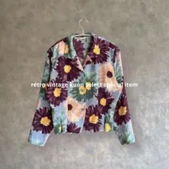 昭和レトロ花柄シャツ　総柄長袖シャツ　ヴィンテージブラウス　花柄　レトロポップ