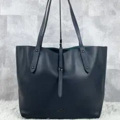 A4可 美品 コーチ レザー トートバッグ マーケット ターンロック 肩掛け 紺