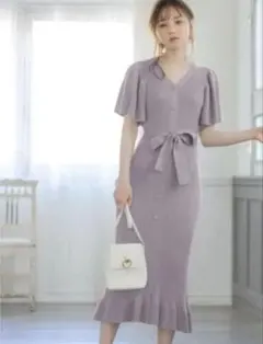 GRL フロントボタンフレアマーメイドニットワンピ　mb1246