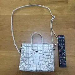クロコ型押し 2way ハンドバッグ ショルダーバッグ ホワイト タグ付き