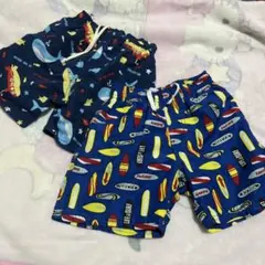 男の子用水着セット 青 サーフボードとクジラ 95cm2枚セット