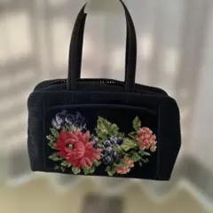 フェイラー花柄刺繍トートバッグ 黒　メッシュ