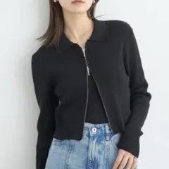 Wジップカーディガン　ブラック