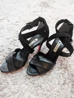 23センチ『DIANA』ブラックレザー スエード クロスストラップサンダル