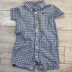 ラルフローレン　水色ギンガムチェック柄ロンパース　シャツ　ベビー