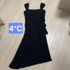 ブラック フリル スリーブレスドレス アシンメトリー 膝丈 ワンピース 美品