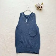 ニットベスト（フリー）ジレ スタッズ Vネック バックオープン レイヤード