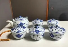 4個セット 新品 紺撫子柄 4号土瓶 (茶こし網付き) 有田焼 急須