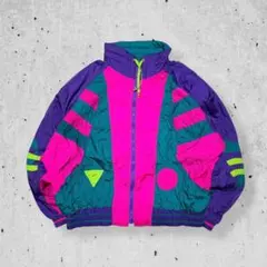90sヴィンテージナイロンジャケットイーストウエストレトロ配色派手個性的古着XL