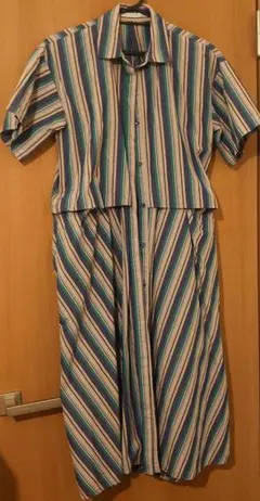 【KBF】 ストライプ 半袖ロングシャツワンピース