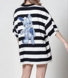 ホワイニー 隠されたウサギ レディース Tシャツ ボーダー ゆったり フリーのサムネイル