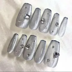 現品　ネイルチップ　フレンチガーリー　ワンホン　韓国　ギラギラ　マグネット　スナ