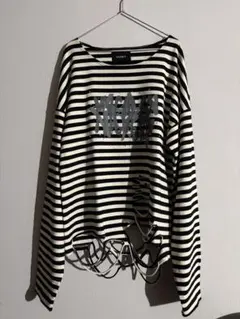 だ*け様 【GRANCY】総柄ラインストーングラフィックロンT ボーダー Lサイ