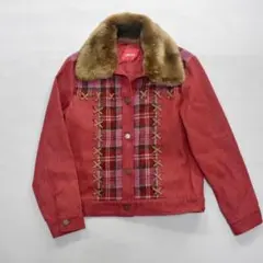PINK HOUSE ファー襟付き レースアップ チェック切替 ジャケット 赤M