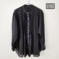 23区SLOWコットンローン バンドカラー ピンタックブラウス／洗える38 
