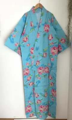 水色　花柄　浴衣　綿100 単品