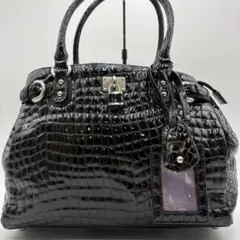✨美品✨サンポー　ハンドバッグ　クロコダイル　型押し　光沢　南京錠　ブラック
