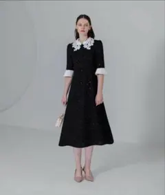 Leja スパンコール入り黒Aラインドレス