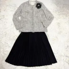 セレモニー2点セット フリンジノーカラーツイード×切替プリーツ 卒業式 入学式