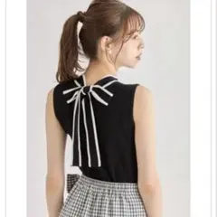 tocco closet 前後2way配色ボウタイリボンニットプルオーバー