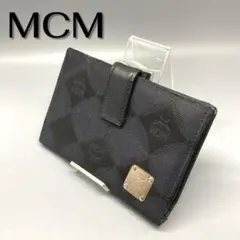 MCM エムシーエム サテン×レザー 二つ折り がま口　コンパクトウォレット　黒のサムネイル