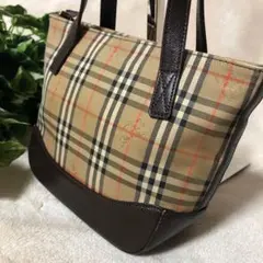 BURBERRY バーバリー　ハンドバッグ　ノバチェック　ホースロゴ　レザー　茶