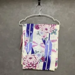 浴衣 紫と白のストライプ 花柄