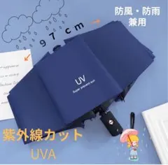 折りたたみ傘 UVカット 強い 防雨防風　ネイビーブルー