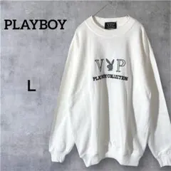 プレイボーイ 刺繍ロゴ スウェット ホワイト L 50代 40代 ゴルフウェア