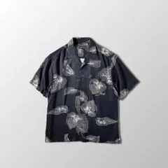 BARACUTA シルク100% 半袖シャツ 黒 総柄 Mのサムネイル