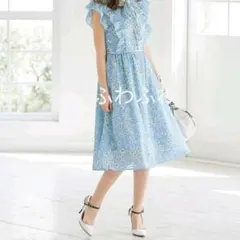 Chestyブルーお花柄リボンロングワンピース