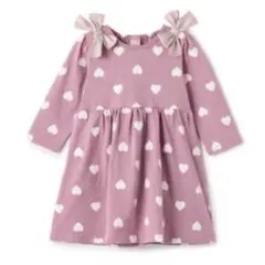 【80cm】petit main ハート柄ピンクワンピース リボン
