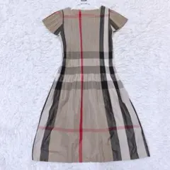 【美品】Matelasse ノバチェック プリーツ 半袖 ワンピース ベージュM