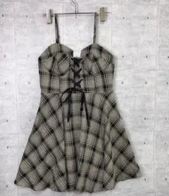 NIER CLOTHING 古着フロント編み上げリボン チェック柄 キャミワンピ