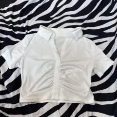 ホワイト クロップドポロシャツ 半袖