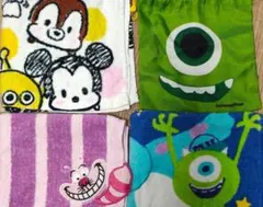 ディズニー キャラクタータオル 3枚セット ミッキー チップとデール マイク巾着