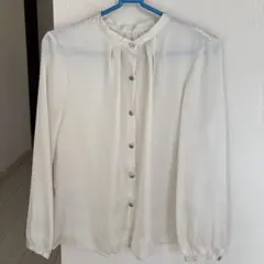 アイボリー シフォン風 長袖ブラウス