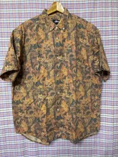 80s Stussy 開襟 長袖シャツ フローラル柄 黒タグ USA製 エンジ - メルカリ