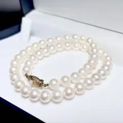 K14 ロングネックレス 8mm 85cm テリ◎ 2連 あこや真珠パール - メルカリ