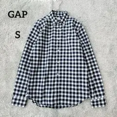 ギャップ　オックスフォードシャツ　チェック柄　ボタンダウン　ネイビー　綿　S